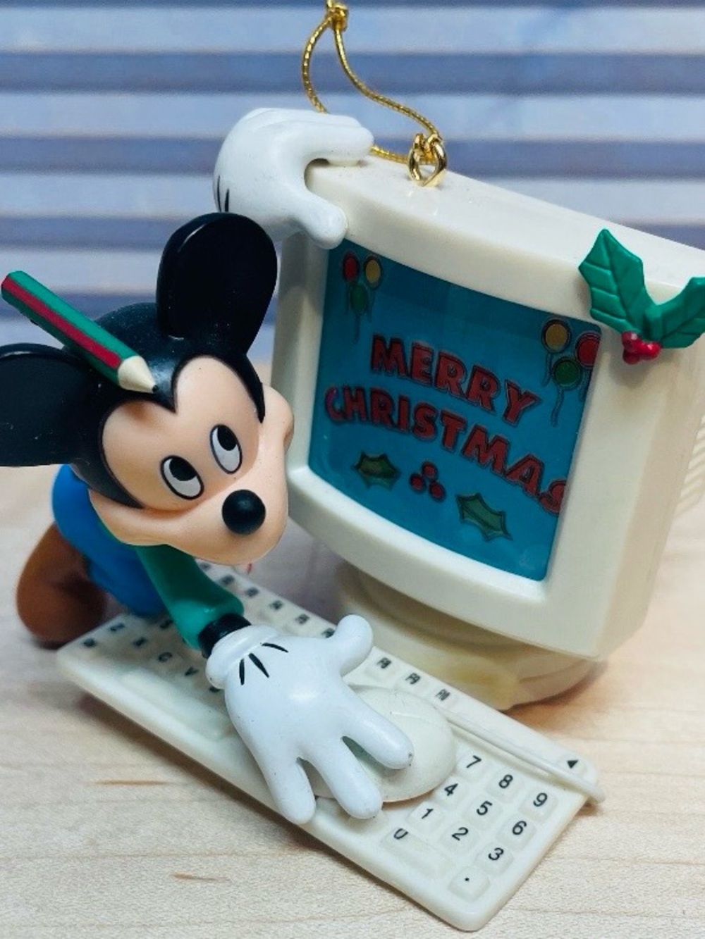 1995 Disney Mickey Mouse Blue Holiday Computer Ornament